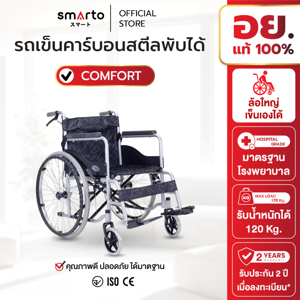 [รับประกัน 2ปี] Forever รุ่น Comfort รถเข็นวีลแชร์ล้อขนาด 24" วงจับมั่นคง พื้นที่นั่งกว้าง