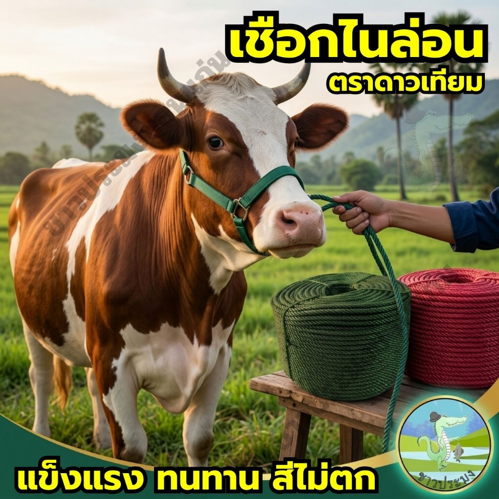 เชือก เชือกไนล่อน ขายเป็นกิโล มัดของ ล่ามวัว สีแดง สีเขียว อย่างดี ไนลอน ตราดาวเทียม ตราเจดีย์