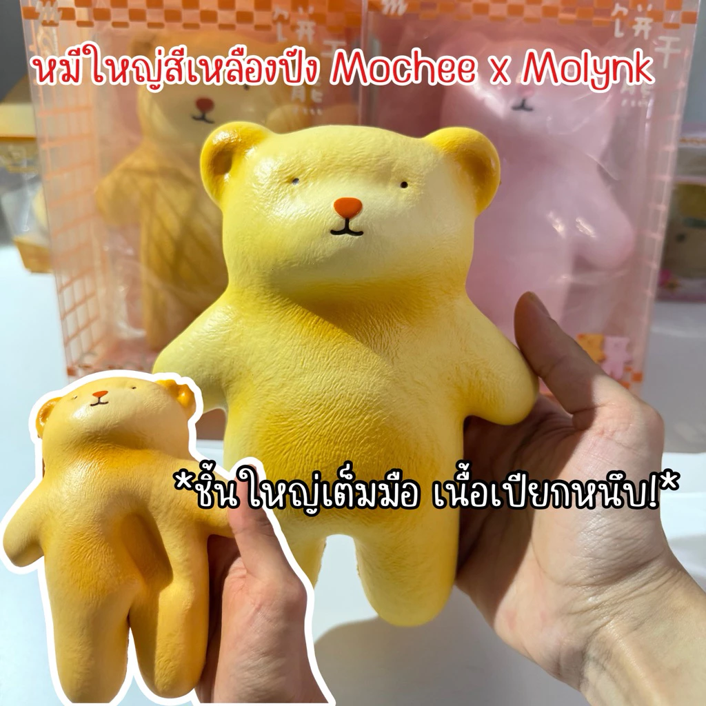 🔅พร้อมส่ง สกุชชี่ หมีกล่องใหญ่ Mochee x Molynk มีสอง2 ชมพูพีช ขนมปัง