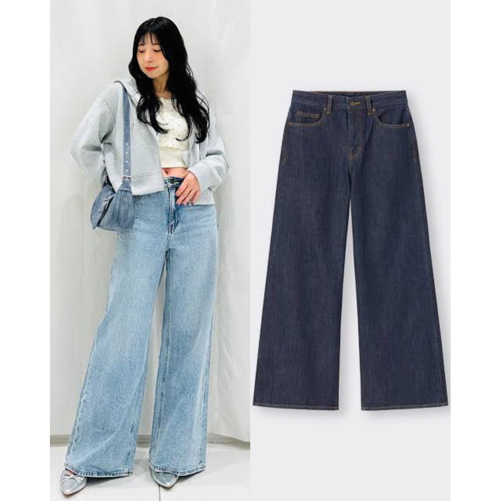 G..U Wide legs jeans กางเกงยีนส์ทรงขาบาน เอวสูง ทรงสวย งานแท้