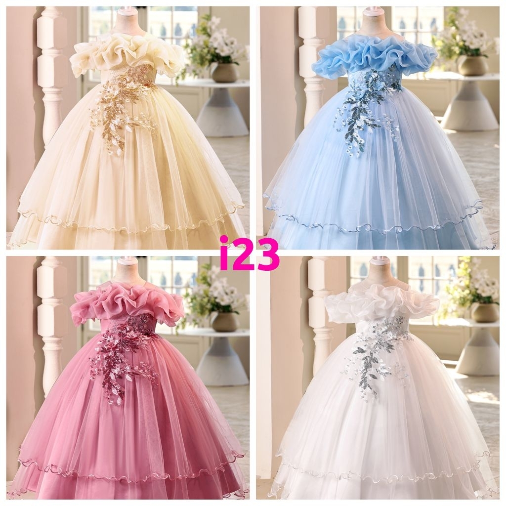 i23 ชุดเดรสออกงานเด็ก ชุดราตรียาว พร้อมส่งจากไทย