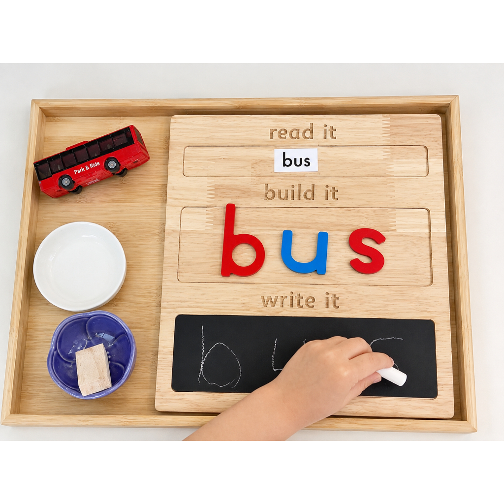 Montessori Read Build Write Board | กระดานฝึกอ่าน สร้างคำ และเขียนคำศัพท์ พร้อมกระดานดำ