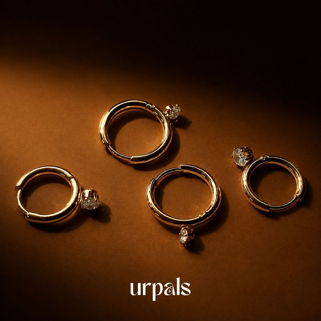 URPALS ต่างหู Stainless ชุบทอง 18K ประดับเพชร CZ สไตล์มินิมอล