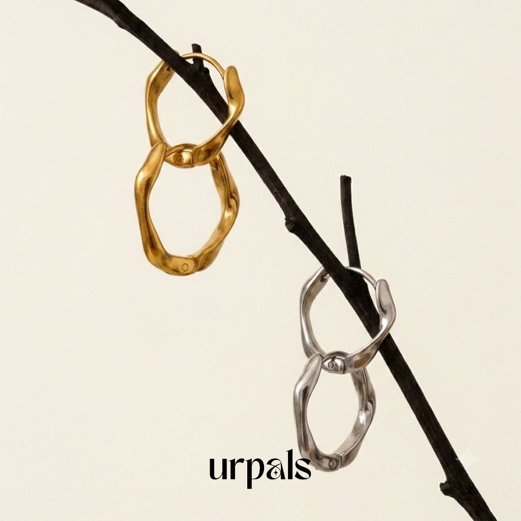 URPALS ต่างหูห่วง ต่างหูสายฝอ Stainless ชุบทอง18K ทนน้ำ ทนเหงื่อได้ดี