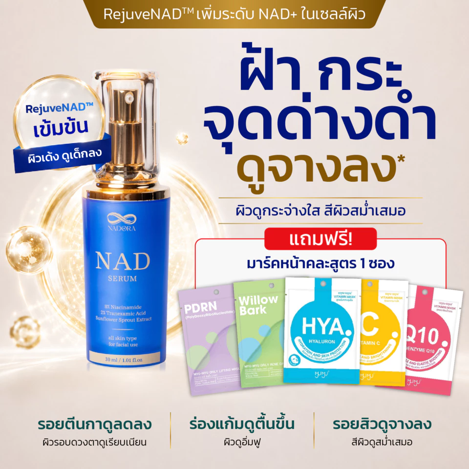 [มีของแถม] NADORA NAD serum ขนาด 30 ml. นวัตกรรมย้อนวัย REJUVENAD™ เพื่อผิวดูอ่อนเยาว์ ผิวอิ่มฟู เรียบเนียน กระจ่างใสำ