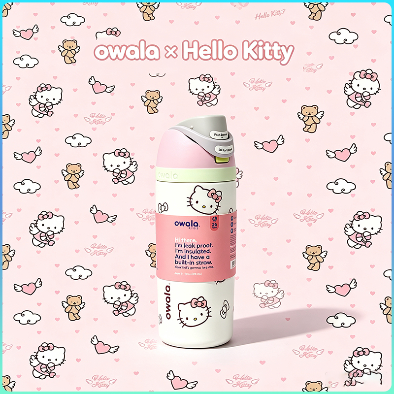 owala Kids' FreeSip Kitty White ขวดน้ำเก็บอุณหภูมิ โอวาล่า ความจุ 16oz วัสดุสแตนเลส 304 BPA Free