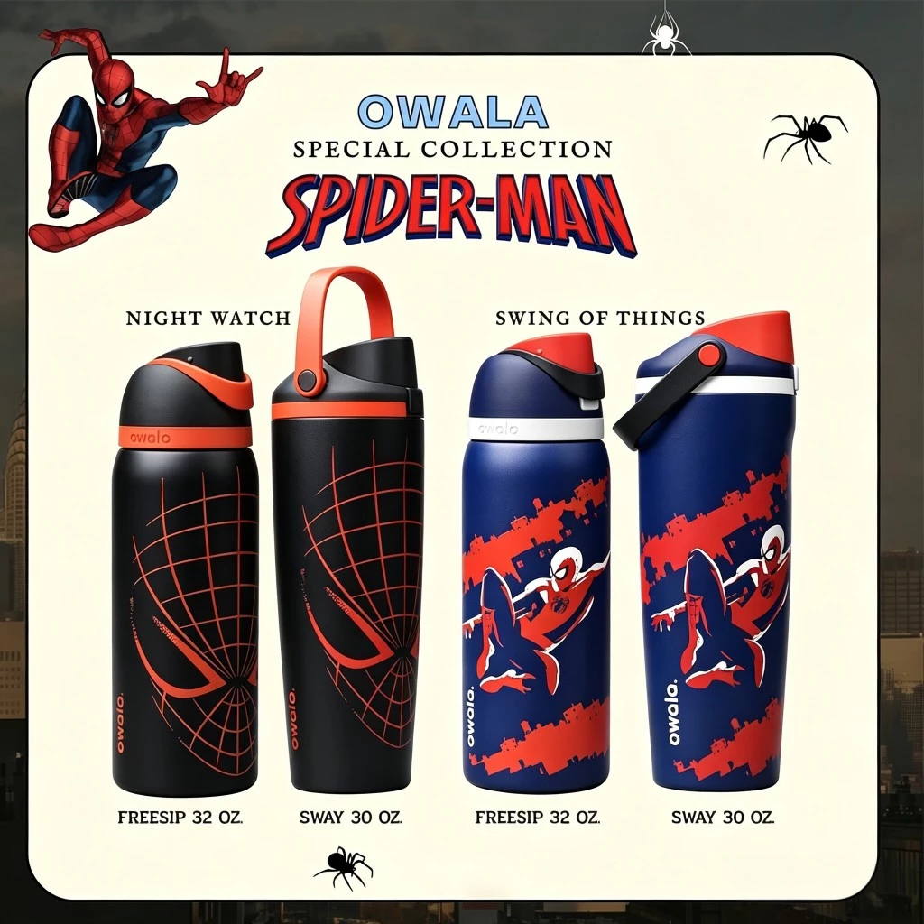 【ของแท้ 100%】Owala FreeSip Sway Spider-Man 30oz/32oz แก้วเก็บความเย็น สแตนเลส304 BPA Free พร้อมส่ง