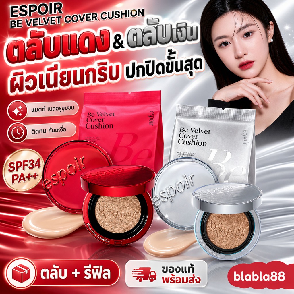 (ส่งด่วน กทม) ESPOIR PRO TAILOR BE VELVET COVER CUSHION SPF34 PA++ คูชั่นตลับแดง แท้100%