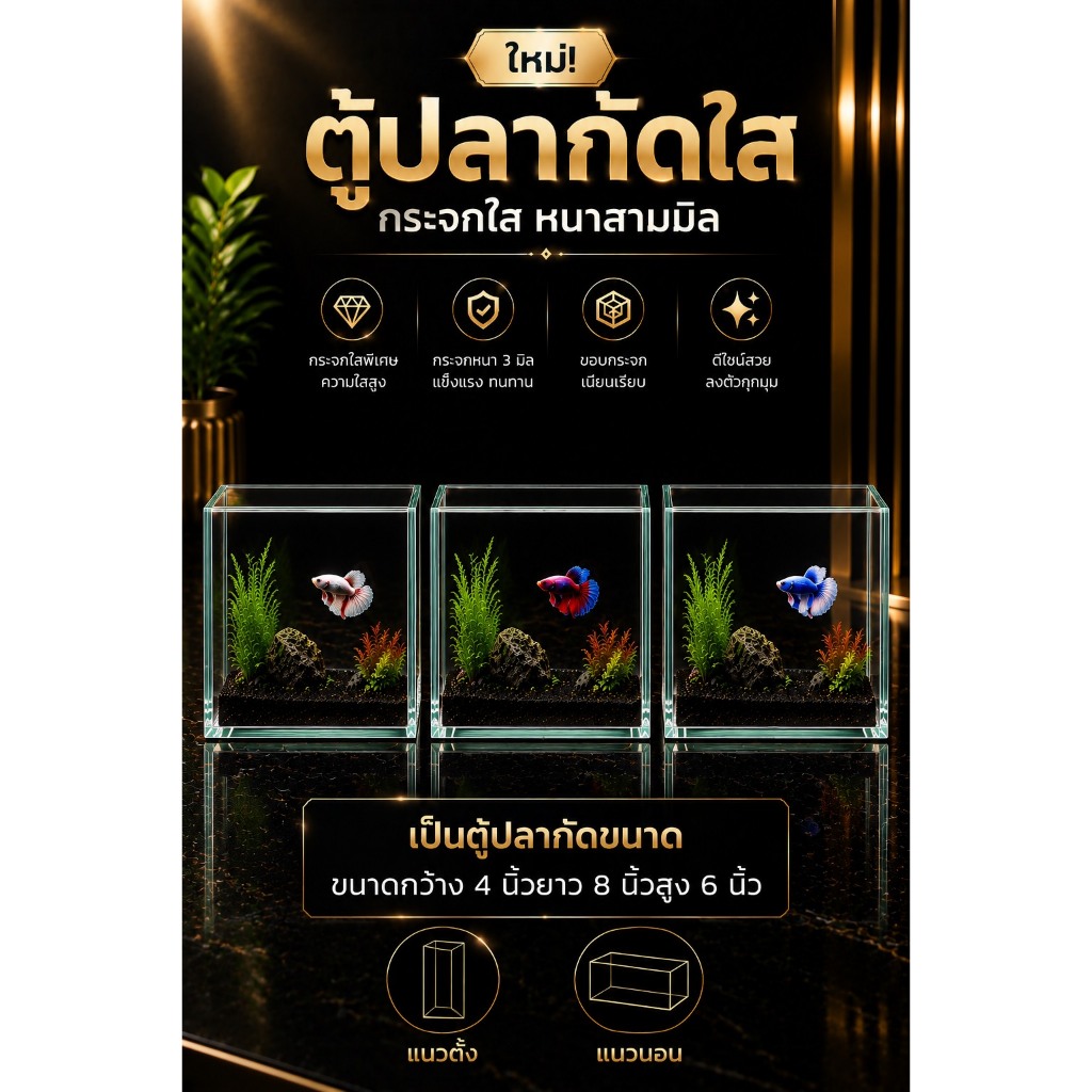ยกแซท 3 ใบ โหลปลา โหลกุ้ง (ขนาด 4x8x6 นิ้ว)