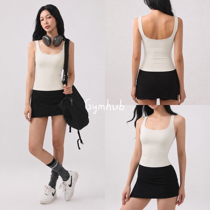 GYMHUB เสื้อในออกกำลังกายผู้หญิง สายสะพายกว้าง ดีไซน์หลังเว้ารูปUใหญ่ ยืดหยุ่นสวมใส่สบาย สำหรับโยคะ ฟิตเนส
