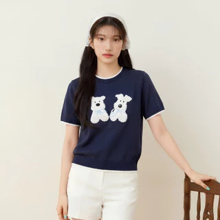 Glucoat | [A879/A941/A945] เสื้อนิตติ้งไหมพรมสีเบจ/สีแดง/สีกรม ปักลาย ชายเสื้อจั๊มเอว