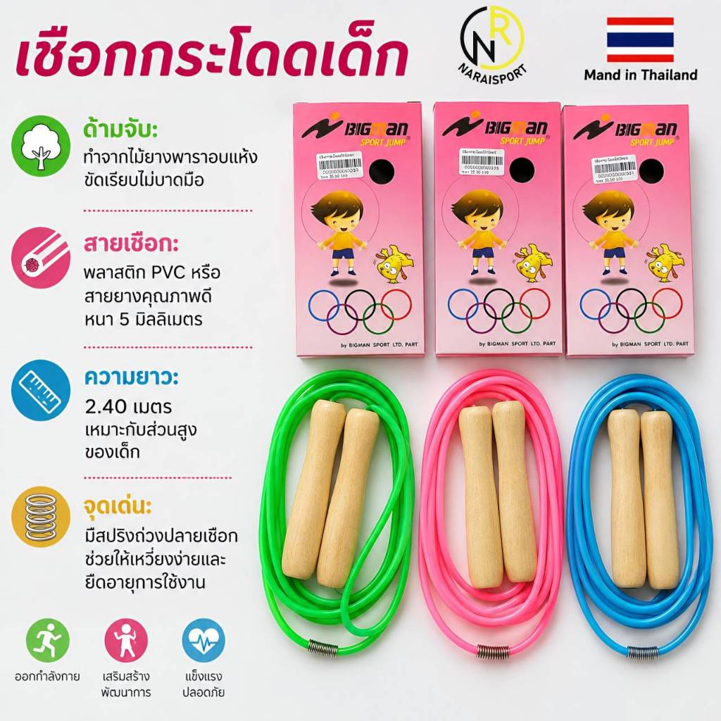 **ของแท้ส่งไว** เชือกกระโดด สำหรับเด็ก BIGMAN W- 002 สินค้ามีคุณภาพ ผลิตในประเทศไทย เชือกกระโดดเด็ก
