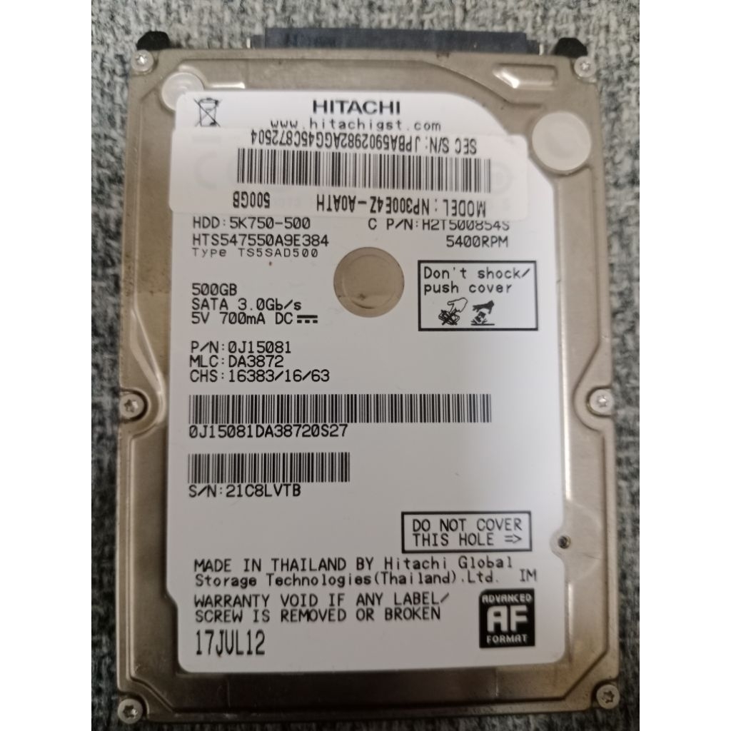 HDD โน๊ตบุ๊คHITACHI 500GB🐦🐦 🙂‍↔️ไม่ติดแดง มีผลสแกน
