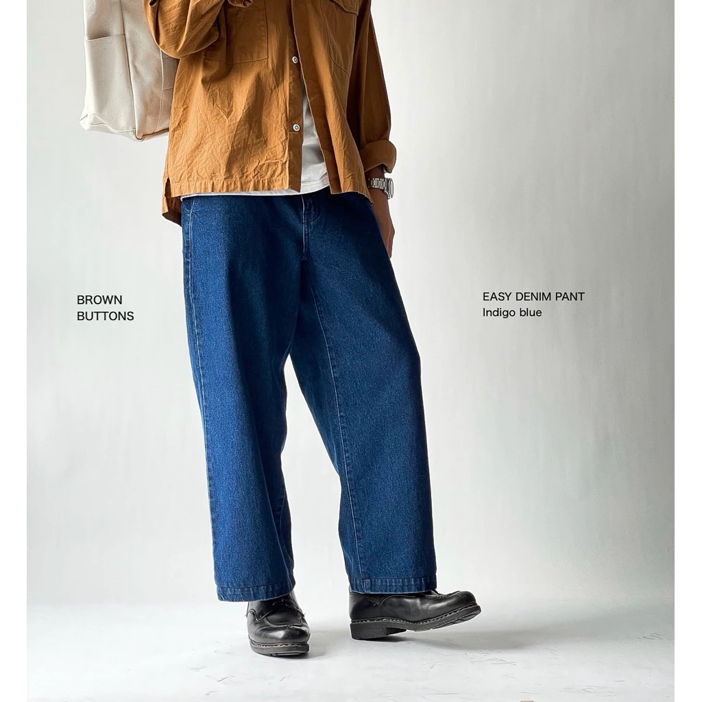 BROWN BUTTONS EASY DENIM PANTS กางเกงผ้ายีนส์ฟอก ทรงกระบอก สีเข้ม