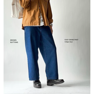 BROWN BUTTONS EASY DENIM PANTS กางเกงผ้ายีนส์ฟอก ทรงกระบอก สีเข้ม