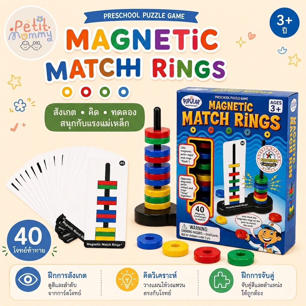 พร้อมส่ง Popular Playthings Magnetic Match Rings เกมวงแหวนแม่เหล็ก ฝึกสังเกต จับคู่ และทดลองแรงแม่เหล็ก 40 โจทย์
