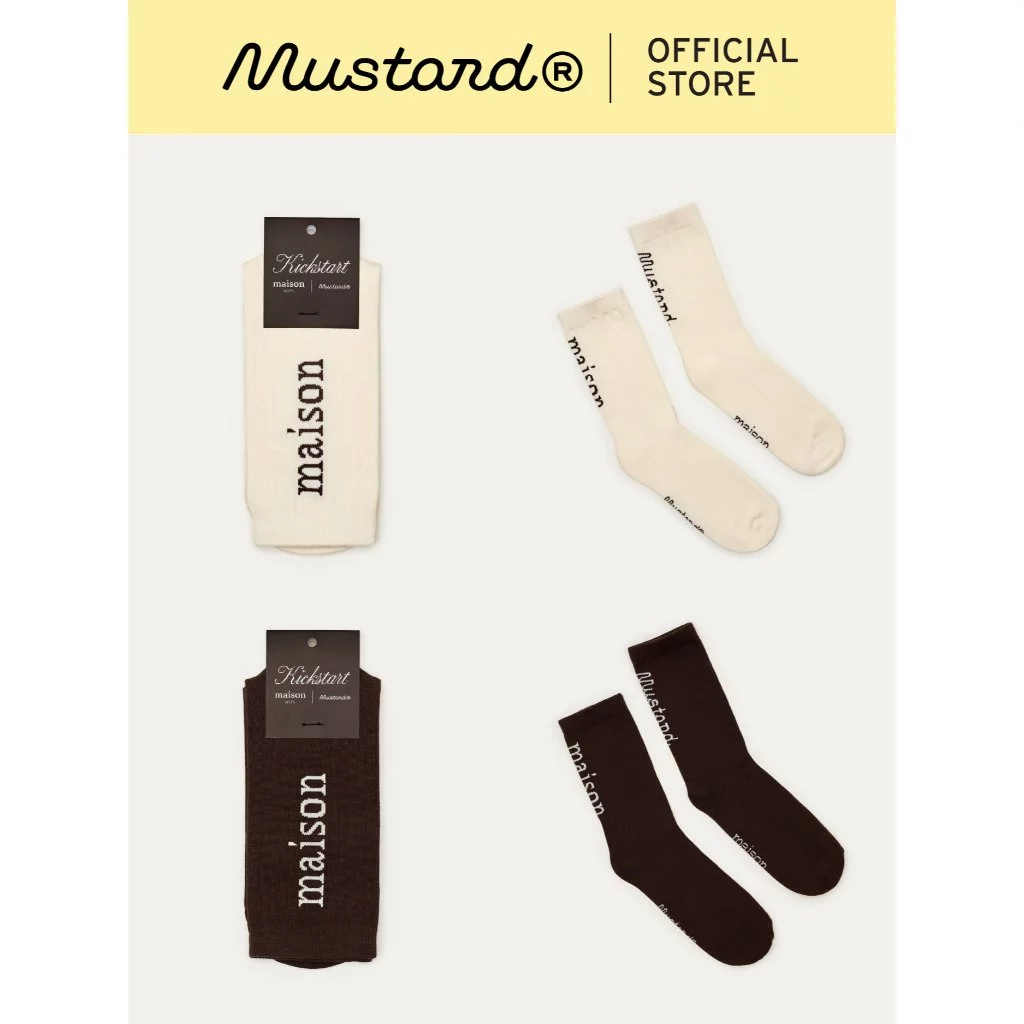 maison KEEPS x Mustard Crew Socks | ถุงเท้าทอโลโก้ (มีให้เลือก 2 สี)