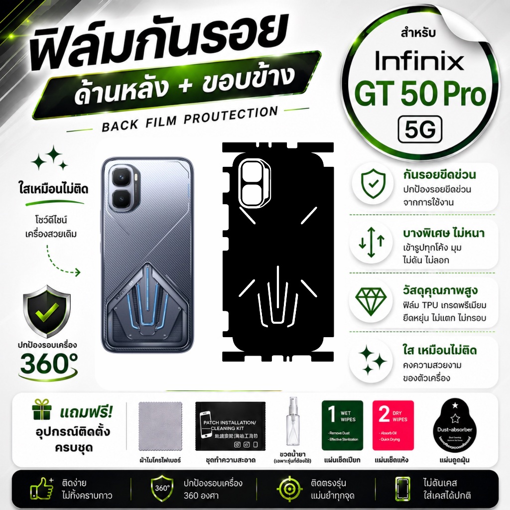 สกินกันรอย Infinix GT 50 Pro 5G รักษาฝาหลังและไฟ RGB สีเลือกได้ 1 แถม 1