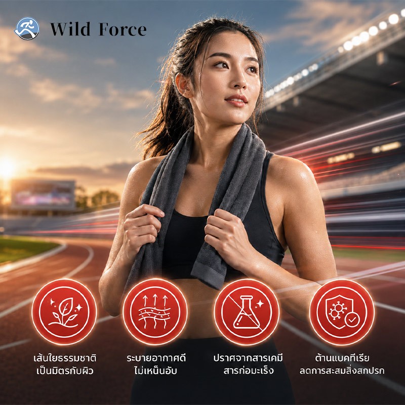 Wild Force ผ้าขนหนูออกกำลังกาย Fitness Towel ใยไผ่คอตตอน100%แห้งเร็ว เหมาะสำหรับออกกำลังกาย เล่นกีฬา วิ่ง และว่ายน้ำ