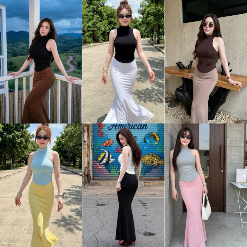 ShopBypuy ชุดเซ็ตคอเต่า+กระโปรงหางปลาได้2ชิ้น