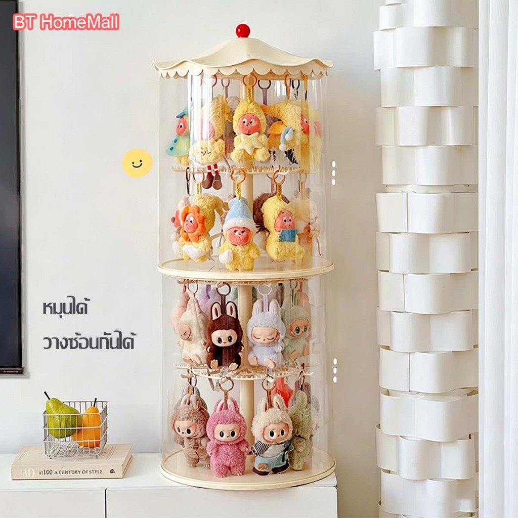 กล่องเก็บตุ๊กตา Labubu กล่องใส่ตุ๊กตาแบบใส กล่องใส่โมเดล สามารถหมุนได้ 360° กันฝุ่นกันความชื้น