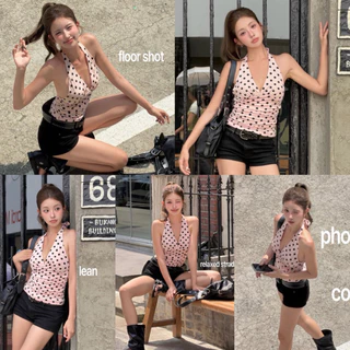 BY IRA 202520 🥰พร้อมส่ง😘 Dottie Tank เสื้อลายจุดสายเดี่ยวคล้องคอ ดีเทลช่วงเอวสุดเป๊ะ