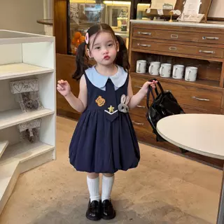 PRINCESS KESLI ชุดเดรสเด็กผู้หญิง แขนกุด สีน้ำเงิน กระต่าย ชุดเดรสฤดูร้อนรุ่นใหม่ 1-9 ปี