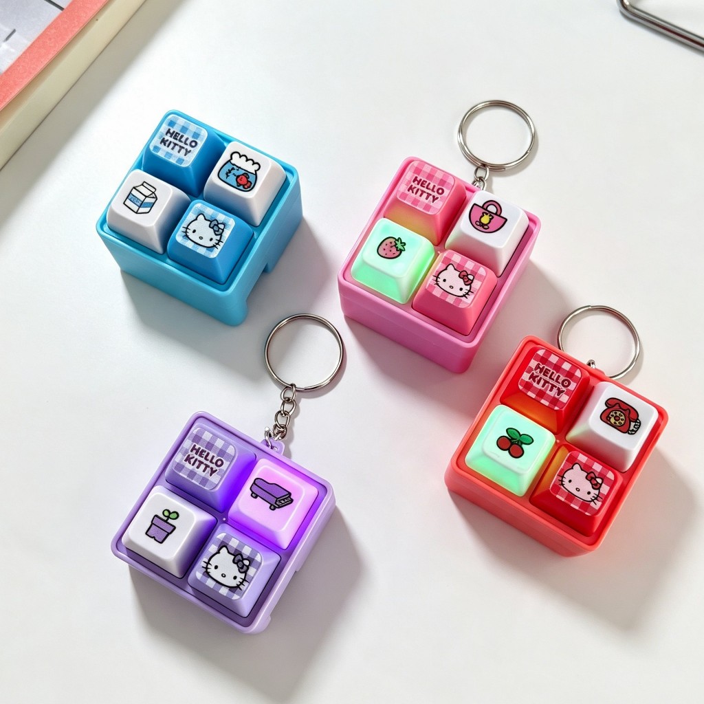 ส่งจากประเทศไทย พวงกุญปุ่มกด สายห้อยคีย์บอร์ดลายการ์ตูน มีไฟ มีเสียง keyboard ของเล่นคลายเครียด