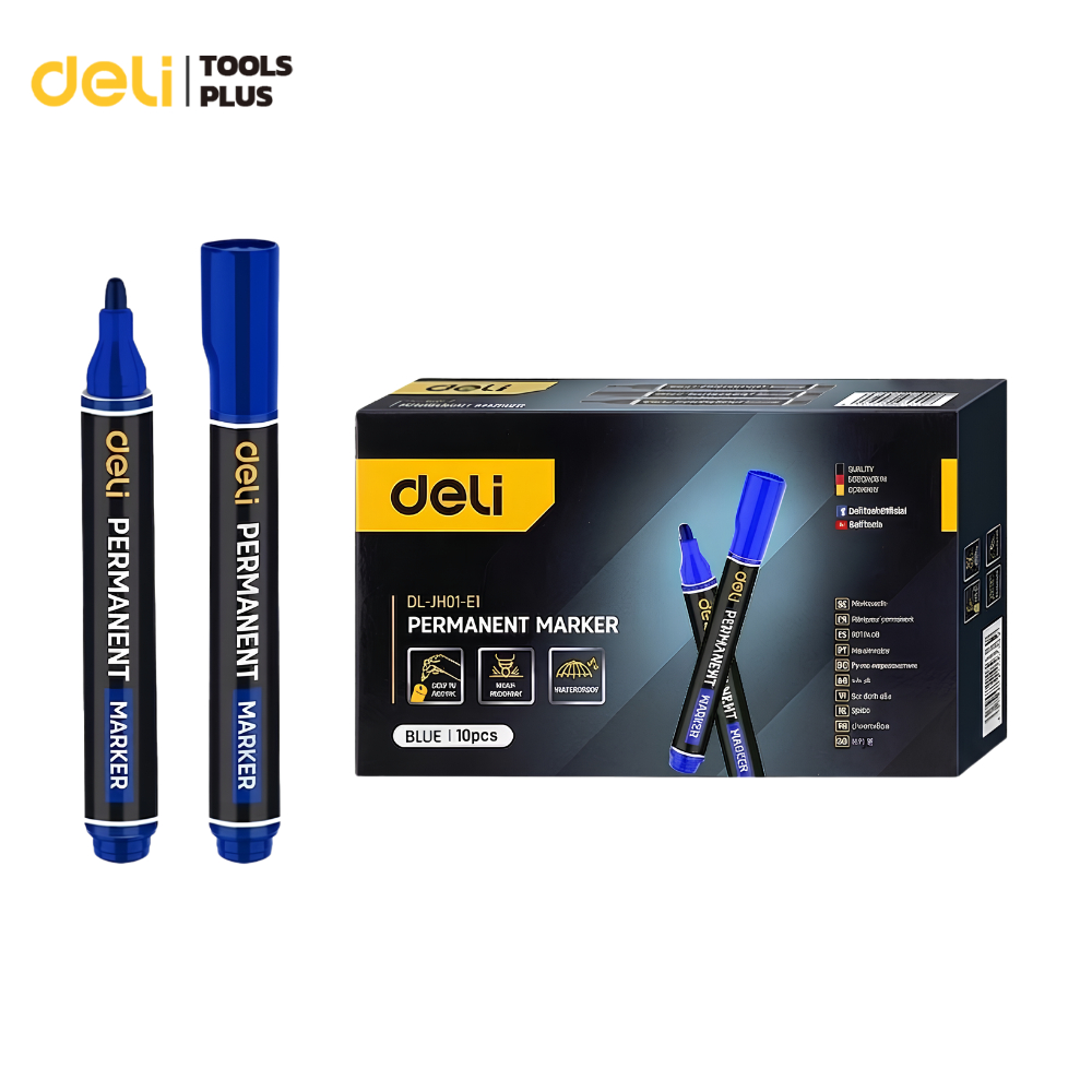 Deli ปากกาเคมี แบบกล่อง 10ด้าม /กล่อง 1.8 มม เขียนพลาสติกได้ หมึกชัด/กันน้ำ/แห้งเร็ว Marker