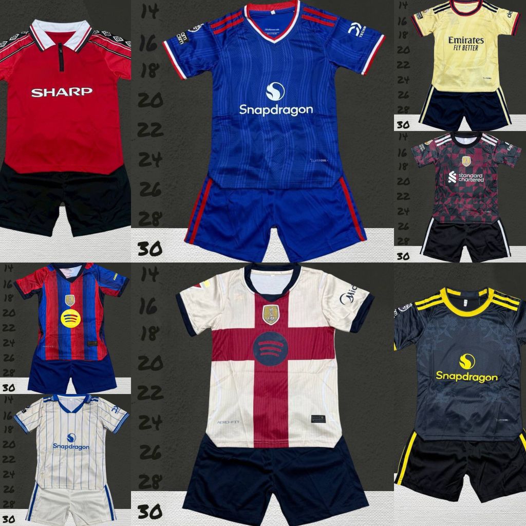 ชุดกีฬาเด็ก⚽(เสื้อ+กางเกง)👉2-12 ปี สกรีนลายสวย แห้งง่าย