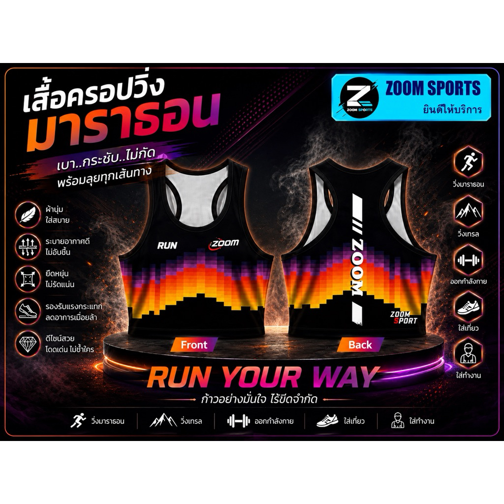ZOOM SPORTS เสื้อครอปสำหรับสายวิ่ง ออกแบบให้เหมาะกับการวิ่งมาราธอน วิ่งเทรล ออกกำลังกาย และใส่ในชีวิตประจำวัน
