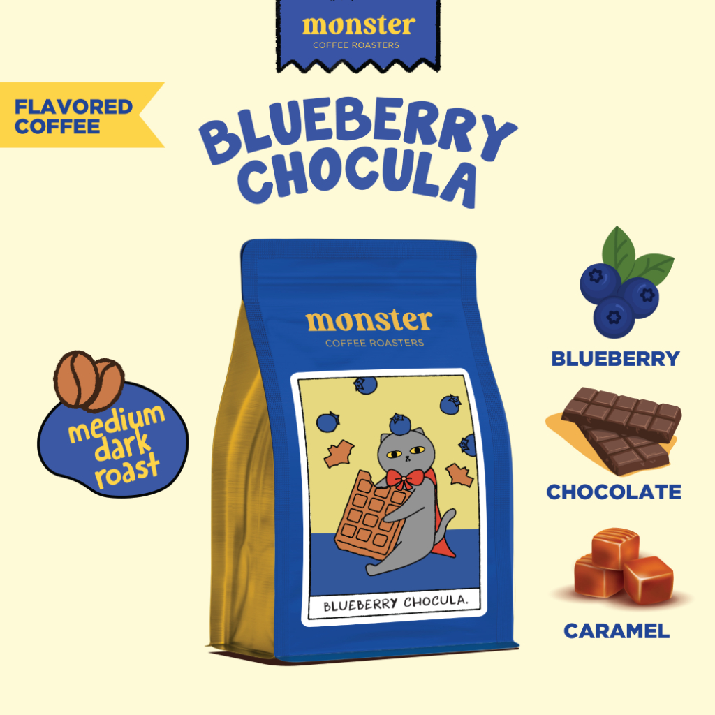 Monster Coffee Roaster เมล็ดกาแฟกลิ่นช็อกโกแลตบลูเบอร์รี่คั่วกลางเข้ม BLUEBERRY CHOCULA