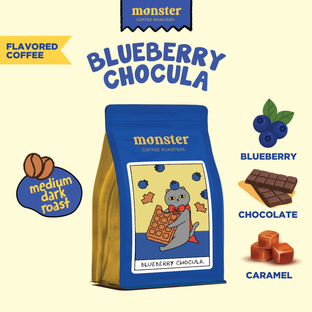 Monster Coffee Roaster เมล็ดกาแฟกลิ่นช็อกโกแลตบลูเบอร์รี่คั่วกลางเข้ม BLUEBERRY CHOCULA