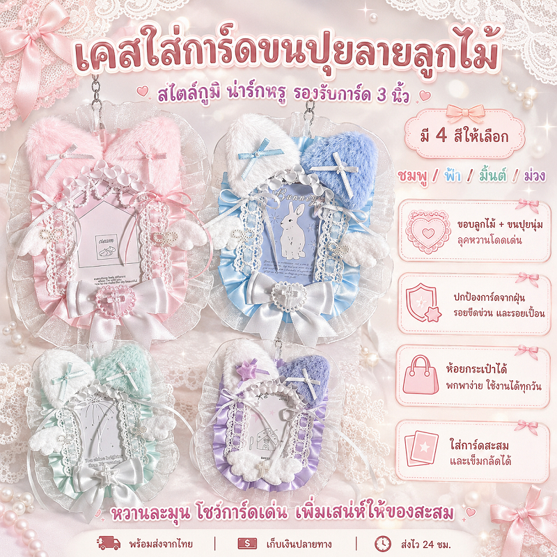 เคสใส่การ์ดขนปุยลายลูกไม้ สไตล์กูมิ น่ารักหรู ปกป้องการ์ดสะสม ตกแต่งกระเป๋าได้