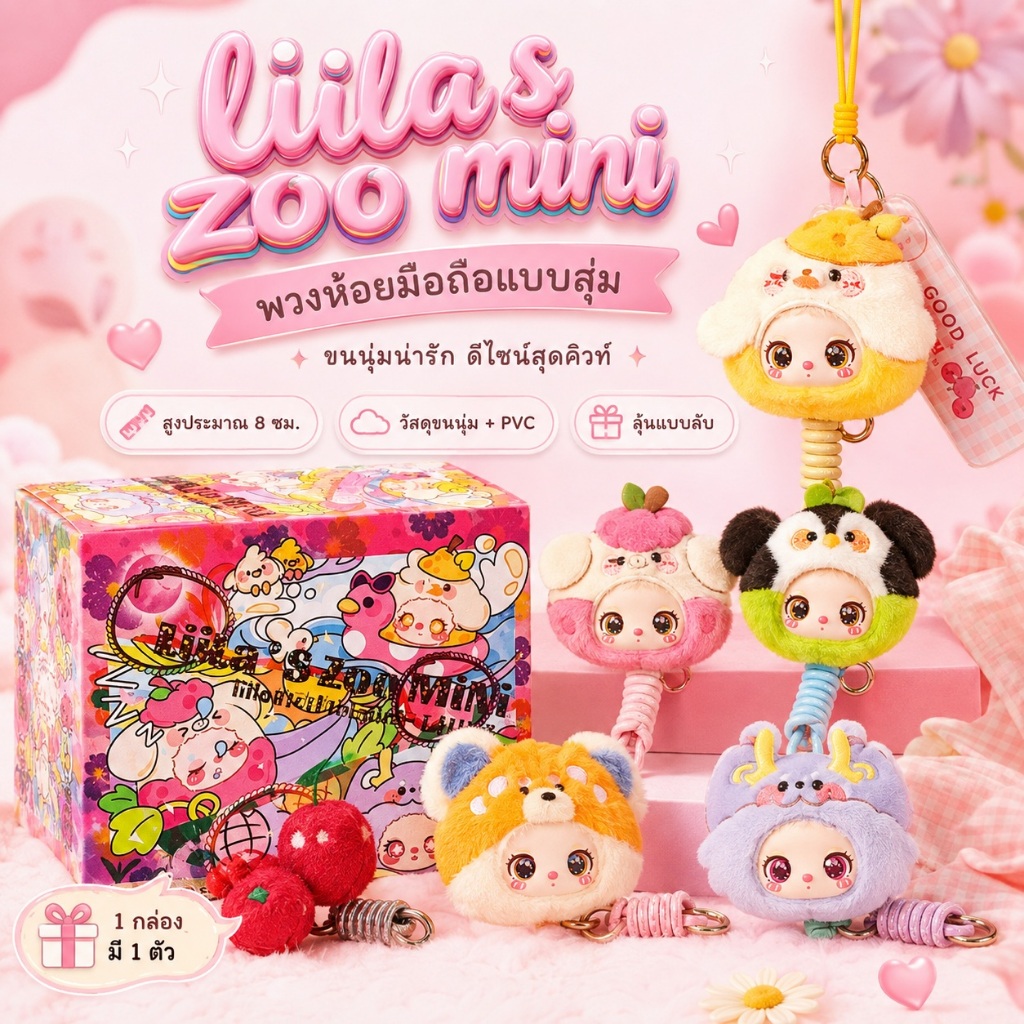 Liila's zoo mini กล่องสุ่มพวงห้อยมือถือขนนุ่ม 12 แบบปกติ ลุ้นแบบลับ ของสะสมห้อยกระเป๋า น่ารักมาก