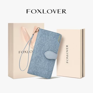 FOXLOVER กระเป๋าสตางค์ผู้หญิง แบบยาว ผ้าเดนิม ช่องใส่การ์ด 10ช่อง กันน้ำ ฟรีกล่องของขวัญ