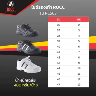 ROCC รองเท้าเซฟตี้ รุ่น RC563B หัวเหล็ก พื้นกันลื่น สีดำ น้ำหนักเบา มาตรฐาน มอก.