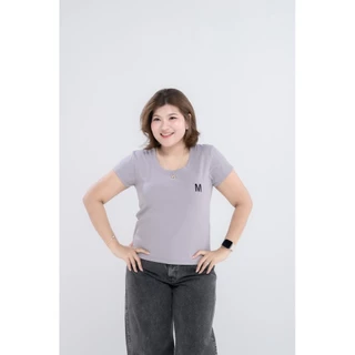 เสื้อยืดสาวอวบอ้วน คอยูผ้ายูนิ #M05