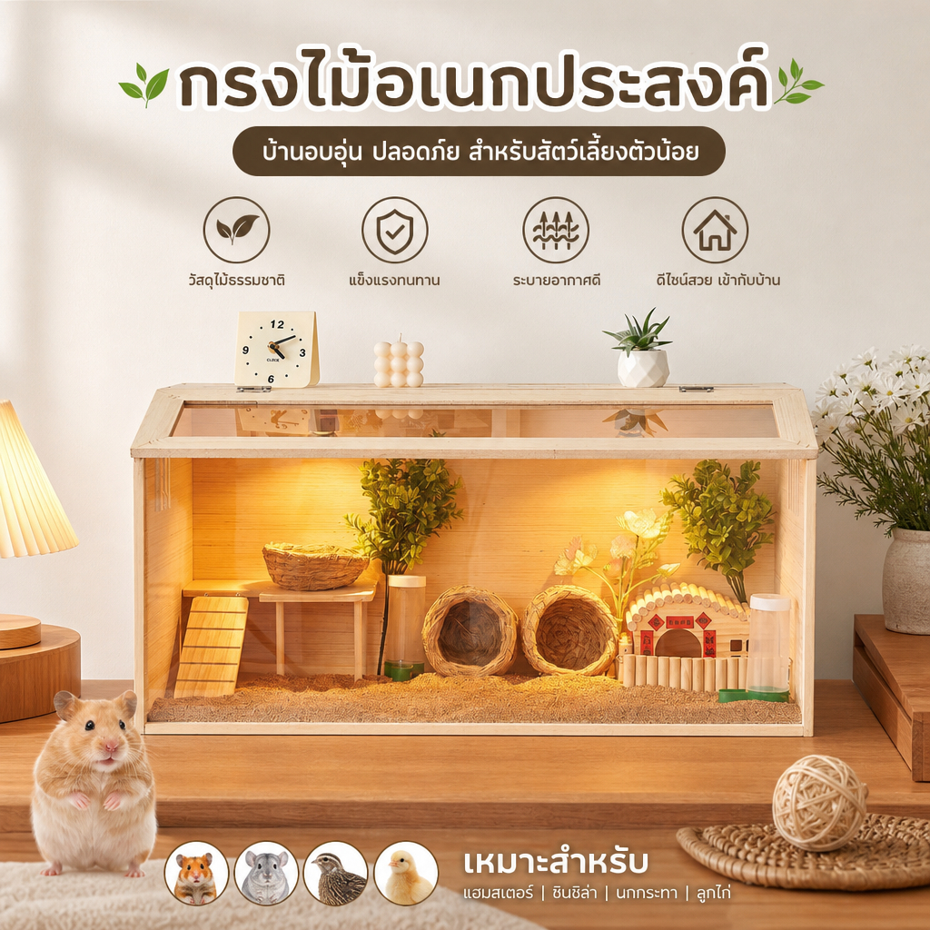 พร้อมส่ง ตู้เลี้ยงสัตว์ไม้แท้ กรงแฮมสเตอร์ กระจกใส ควบคุมอุณหภูมิ กล่องเลี้ยงนกกระทาญี่ปุ่น กล่องเลี้ยงเม่น บ้านสัตว์เล