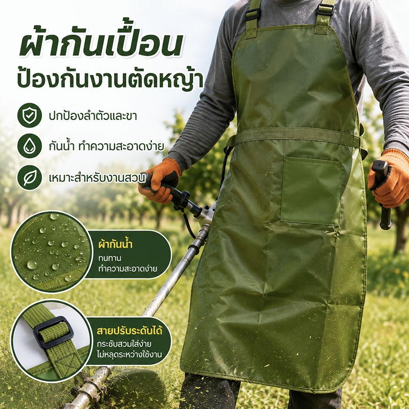 ผ้ากันเปื้อน ตัดหญ้า กันน้ำ กันน้ำมัน กันเศษหิน เศษหญ้า ใช้งานทนทาน สำหรับงานตัดหญ้า