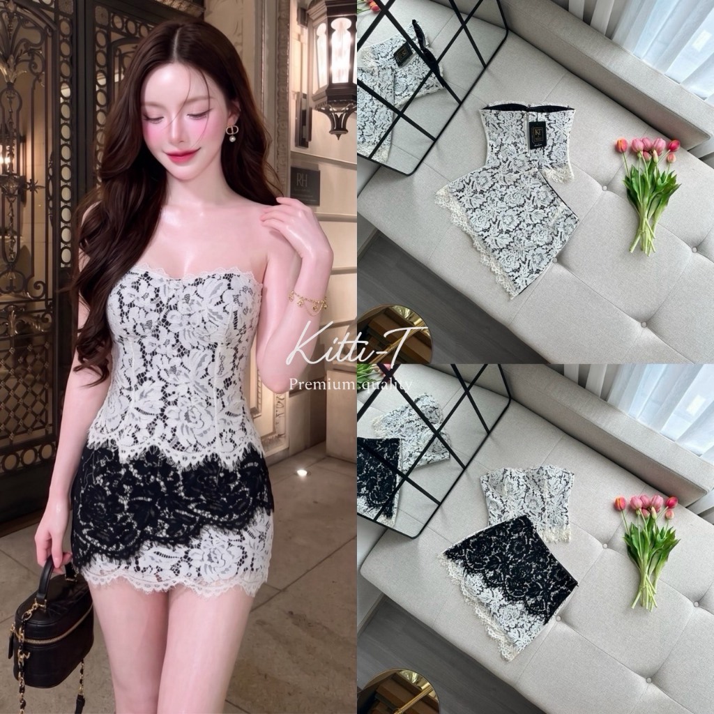 KITTI-T KT 1742 Setทูโทนคลาสสิกผ้าลูกไม้โปร่งลายดอกไม้