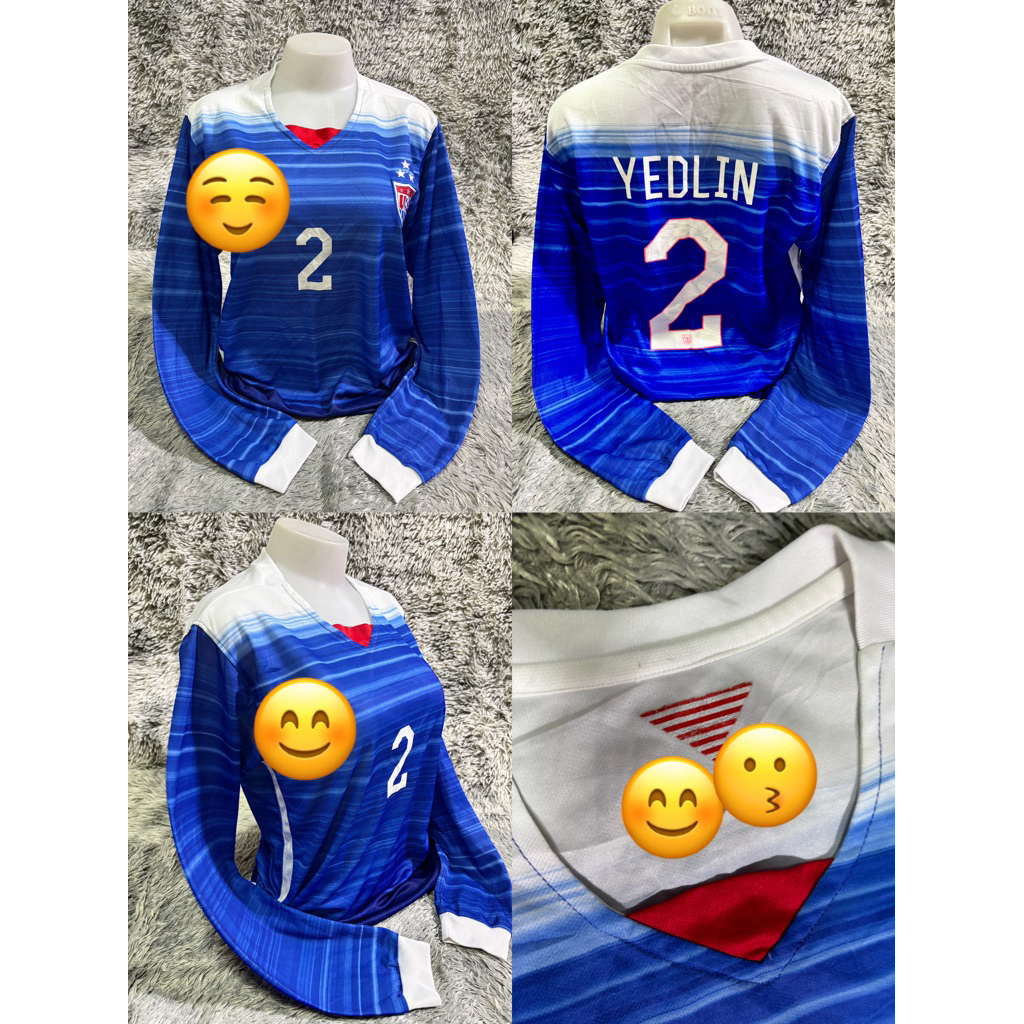 เสื้อบอลแขนยาว L อก40 สีน้ำเงิน ลายทีมชาติ เบอร์2 YEDLIN สปอร์ตสวย งานโลโก้ปัก มีตำหนิ (A029)