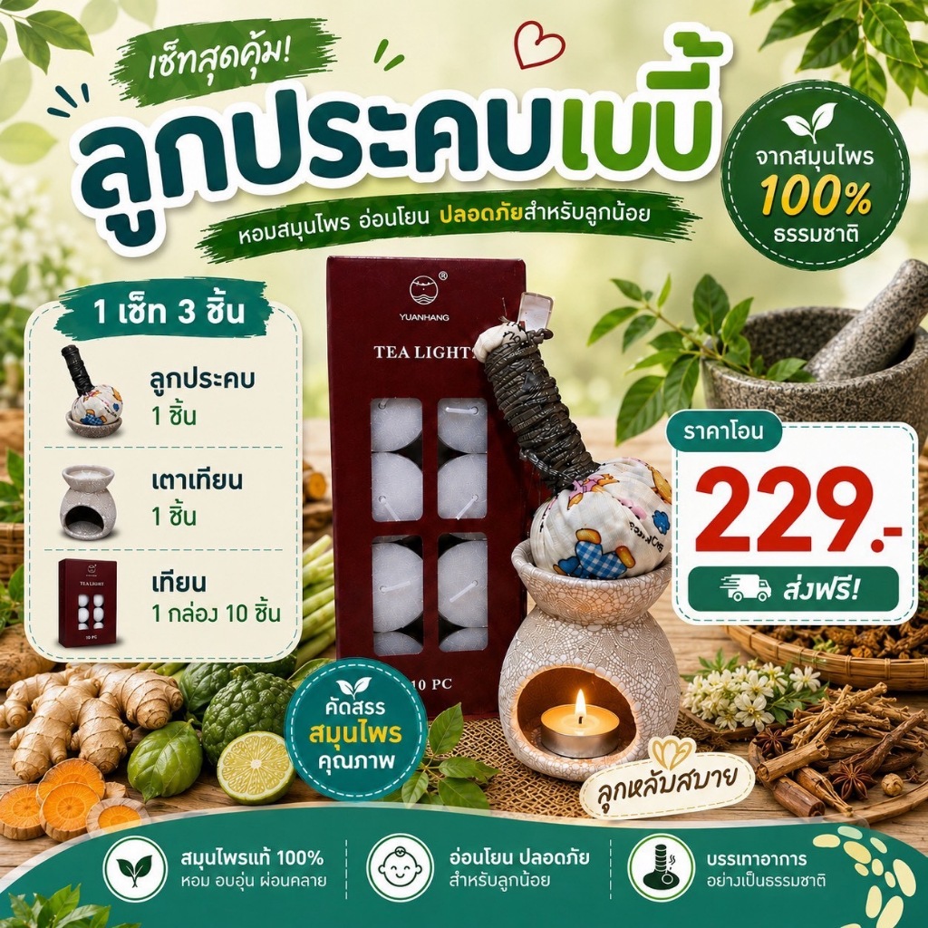 ประคบสมุนไพร สำหรับลูกน้อย แก้ท้องอืด ท้องเฟ้อ ลูกน้อยสบายท้อง พร้อมส่ง