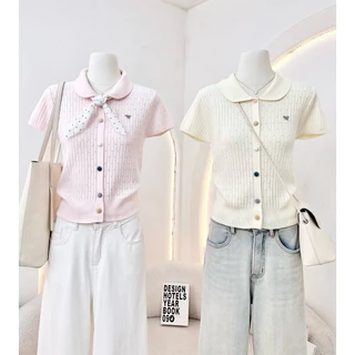 WA YA เสื้อเชิ้ตปกโค้ง กระดุมหน้า ผ้าไหมพรม