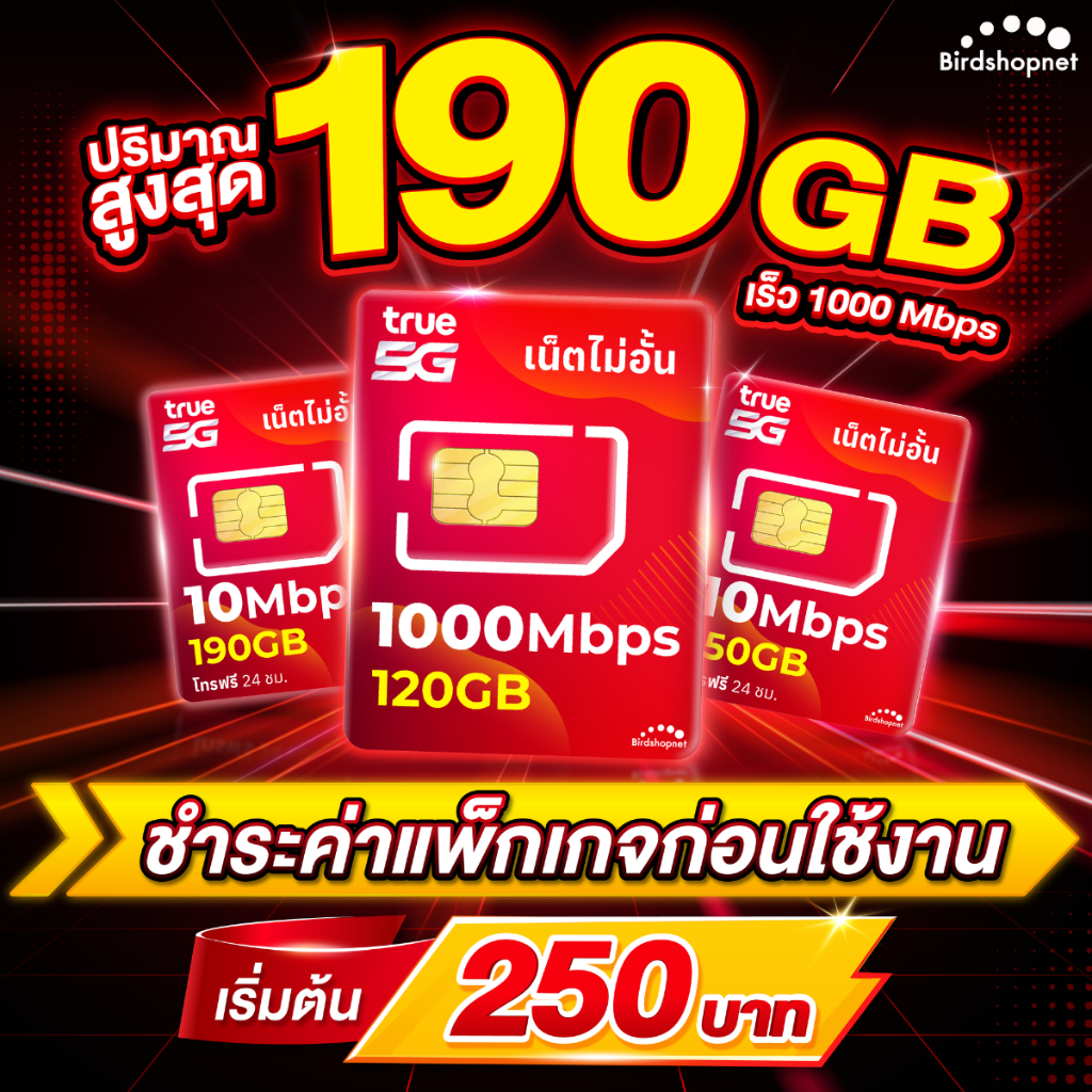 (ชำระค่าโปรก่อนใช้งาน) ซิมทรู TRUE ความเร็ว 8-1,000 Mbps + โทรฟรีไม่อั้นทุกเครือข่าย (จำกัดทั้งร้านไม่เกิน 1 ซิม/ท่าน)
