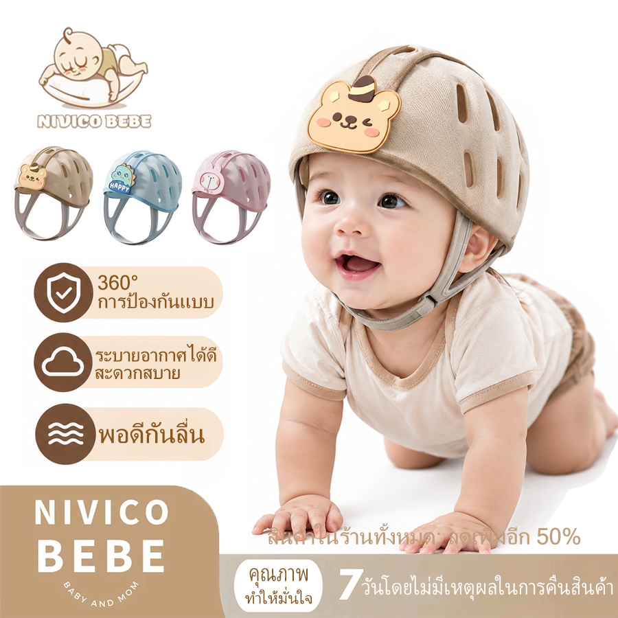 NIVICO BEBE หมวกกันน็อคเด็ก 360° ระบายอากาศ หมวกกันกระแทกเด็ก ป้องกันศีรษะ กันกระแทก น้ำหนักเบา ปรับได้ ใส่สบาย