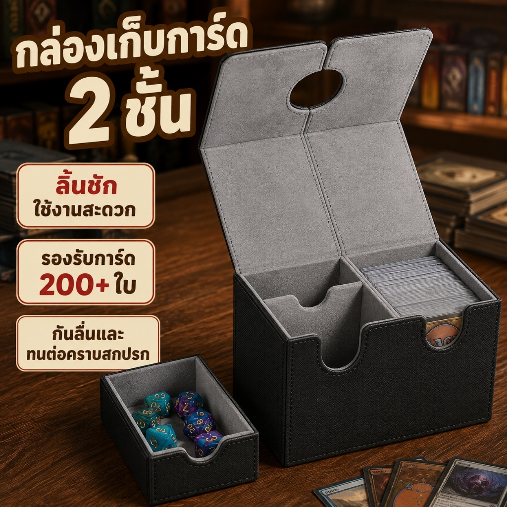 กล่องเก็บการ์ดเกมคุณภาพสูง Magnetic Deck Box หนัง PU จุ 200+ ใบ พร้อมช่องอุปกรณ์ เหมาะสำหรับเกมการ์ดหลากหลายประเภท