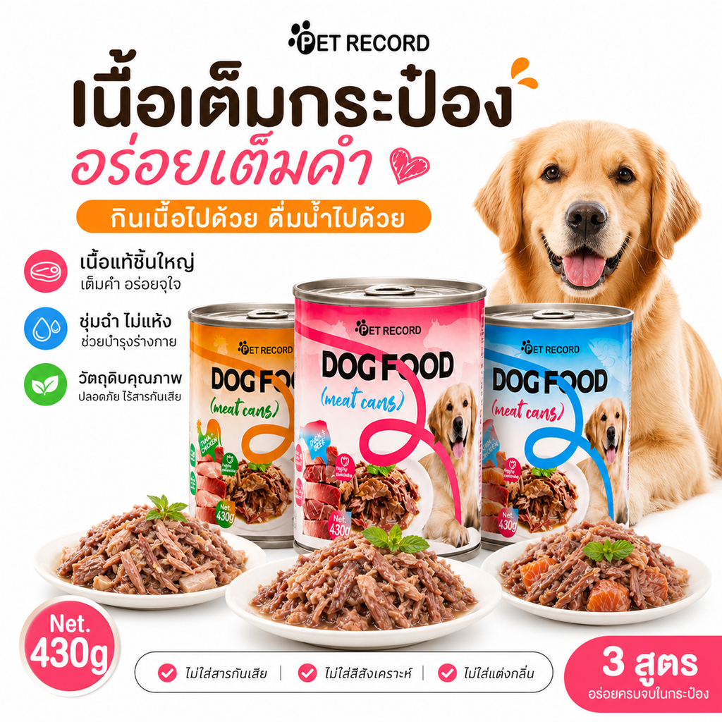 อาหารสุนัข 430g อาหารสุนัขแบบกระป๋อง ขนมสุนัข ไม่มีการเติมเกลือ อุดมไปด้วยโอเมก้า 3