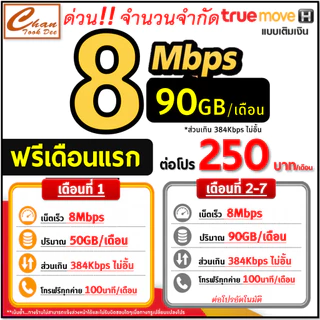 ซิม เทพ Sim Net TRUE เน็ต 2Mbps 8Mbps 10Mbps 15Mbps 20Mbps 30Mbpsไม่อั้น ไม่ลดสปีด โทรฟรี* เดือนแรกฟรี มีตัวเลือก