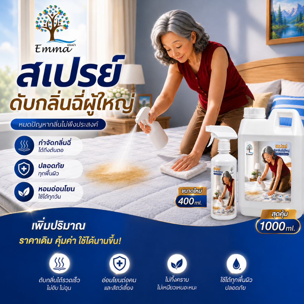 สเปรย์ดับกลิ่นฉี่ที่นอนเด็ก ผู้ใหญ่ ผู้สูงอายุ ฉี่แรงแค่ไหนก็เอาอยู่ ปริมาณ 1000ml